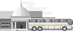An illustration of a charter bus outside a government building