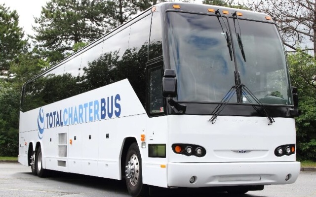 A 56-passenger charter bus